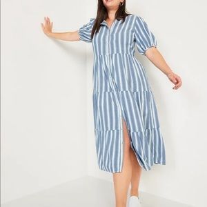 OLD NAVY Puff Sleeve Tiered Striped Midi Swing Dress 3X Plus Size
